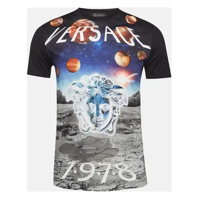 Versace Black Universe Medusa Printed Cotton Knit T-Shirt