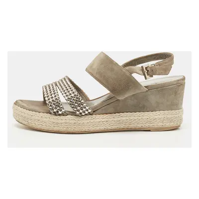 Gina Grey Suede Crystal Embellished Open Toe Espadrille Sandals Size