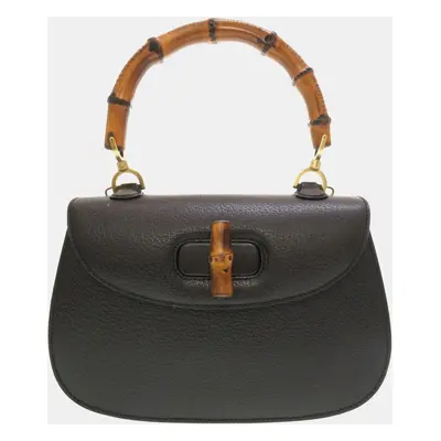 Gucci Black Leather Bamboo Top Handle Bag