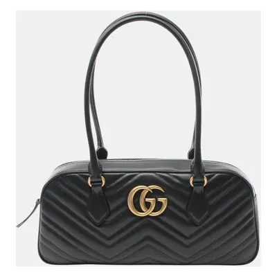 Gucci Black Leather GG Marmont Medium Tote Bag