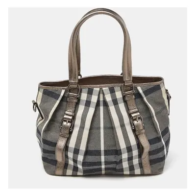 Burberry Beige Beat Check Lurex Fabric and Leather Northfield Tote