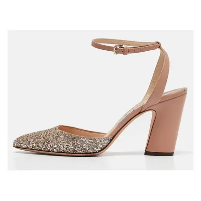 Jimmy Choo Beige/Silver Glitter and Leather Micky Pumps Size