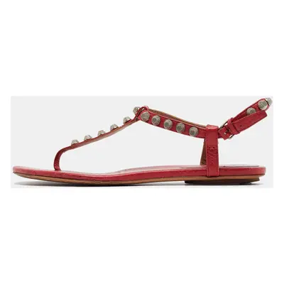 Balenciaga Dark Pink Leather Studded Thong Flat Sandals Size