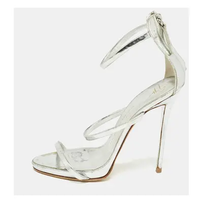 Giuseppe Zanotti Silver Leather Ankle Strap Sandals Size