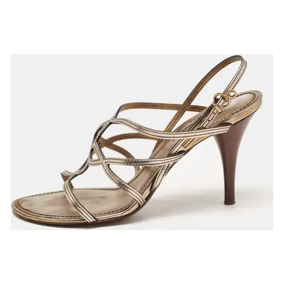 Louis Vuitton Metallic Leather Strappy Sandals Size 37.5