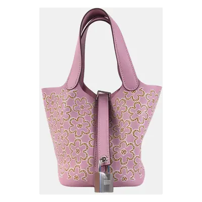 Hermes Mauve Sylvestre Swift Lucky Daisy Picotin Bag