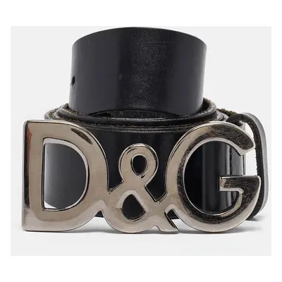 D&G Black Leather DG Logo Buckle Belt