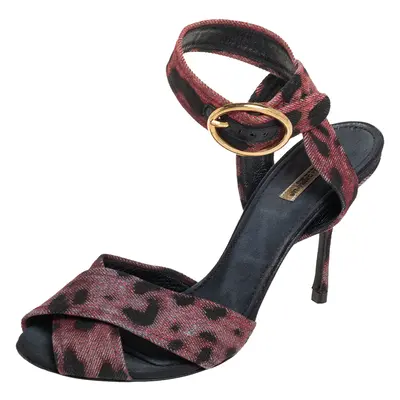 Dolce & Gabbana Multicolor Leopard Print Fabric Cross Detail Ankle Strap Sandals Size