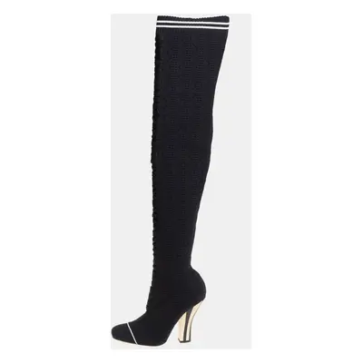 Fendi Black Knit Fabric Over the Knee Boots Size