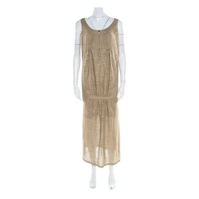 Sonia Rykiel Beige Perforated Lurex Knit Maxi Dress