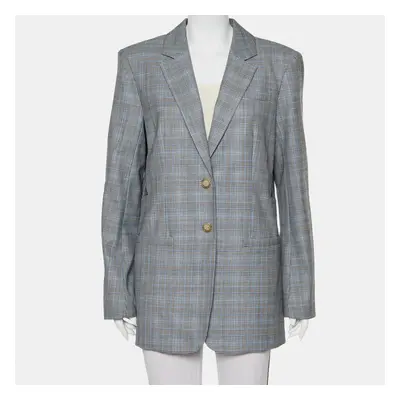 Tibi Grey Cooper Plaided Wool & Silk Cutout Detail Blazer