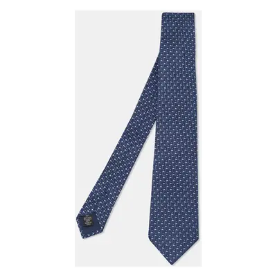 Ermenegildo Zegna Navy Blue Flag Print Silk Tie