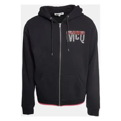 McQ by Alexander McQueen Black Logo Applique Cotton Blend Knit Zip Front Jacket