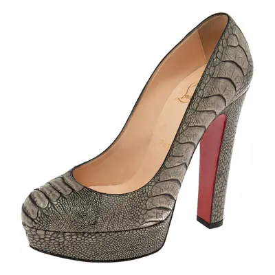 Christian Louboutin Khaki Green Ostrich Leather Bibi Platform Pumps Size