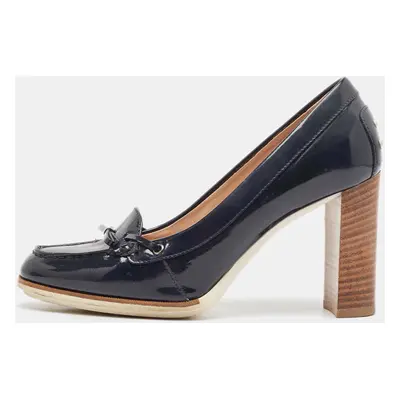 Tod's Navy Blue Patent Leather Block Heel Pumps Size 39.5