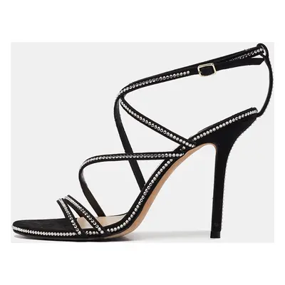 Jimmy Choo Black Crystal Embellished Suede Dudette Sandals Size