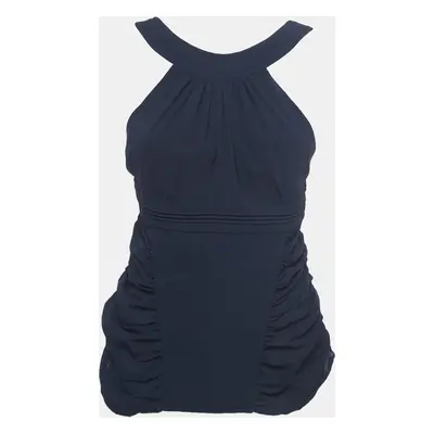 Versace Navy Blue Silk Ruched Strappy Top