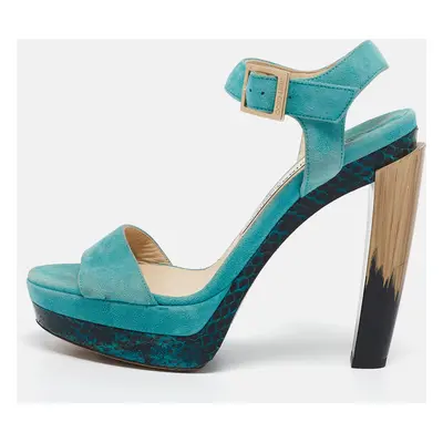 Jimmy Choo Blue Suede Dora Ankle Strap Sandals Size 37.5