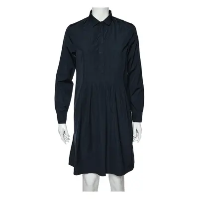 S'Max Mara Navy Blue Cotton Pleated Shirt Dress