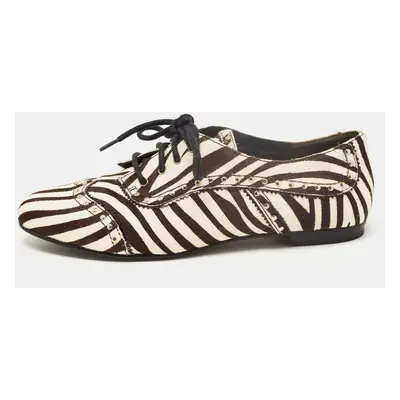 Pierre Balmain Black/ White Zebra Print Pony Hair and Leather Studded Lace Up Oxfords Size