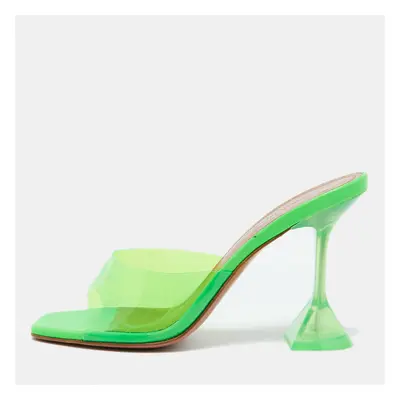 Amina Muaddi Fluro Green PVC Lupita Slide Sandals Size