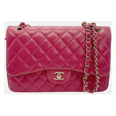 Chanel Pink Lambskin Leather Large Classic Double Flap Shoulder Bag