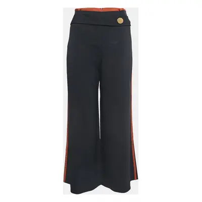 Peter Pilotto Black/Brown Crepe Button Embellished Wide Leg Trousers