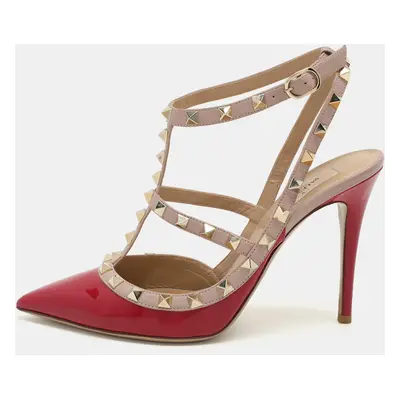 Valentino Pink/Beige Patent and Leather Rockstud Ankle Strap Pumps Size