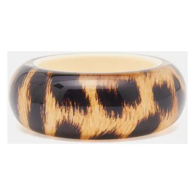 Roberto Cavalli Beige/Black Resin Leopard Print Wide Bangle Bracelet