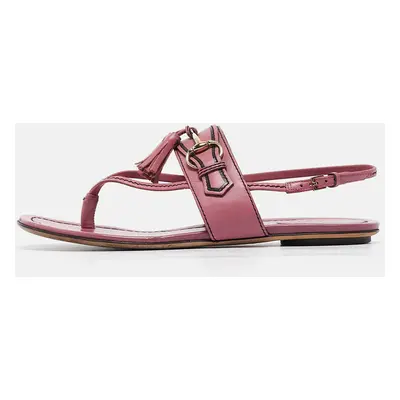 Gucci Pink Leather Fringe Slingback Sandals Size