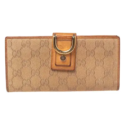 Gucci Metallic Beige GG Canvas and Leather D Ring Continental Wallet