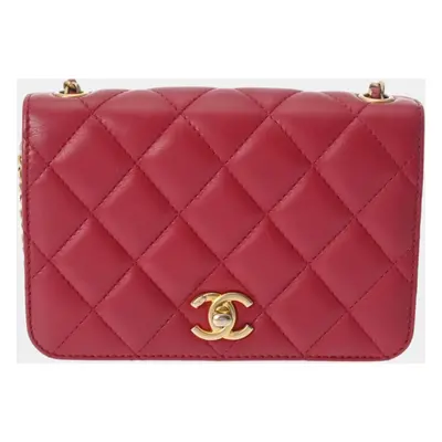 Chanel Red Lambskin Matelasse Chain Shoulder Bag