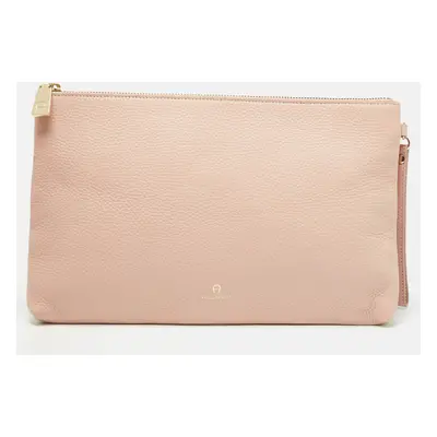 Aigner Light Pink Leather Zip Flat Pouch