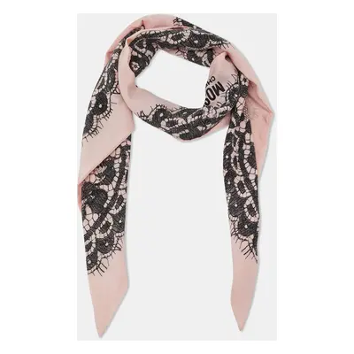 Moschino Pink Lace Printed Silk Triangular Scarf