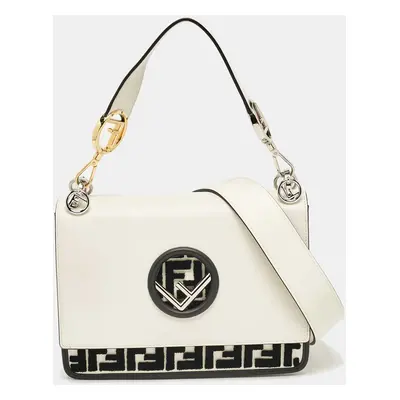 Fendi White/Black Zucca Velvet and Leather Kan I F Logo Top Handle Bag