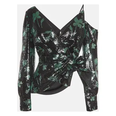 Self-Portrait Black Leaf Sequined Asymmetrical Top