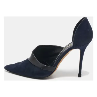 Manolo Blahnik Navy Blue/Black Suede and Leather D'orsay Pumps Size