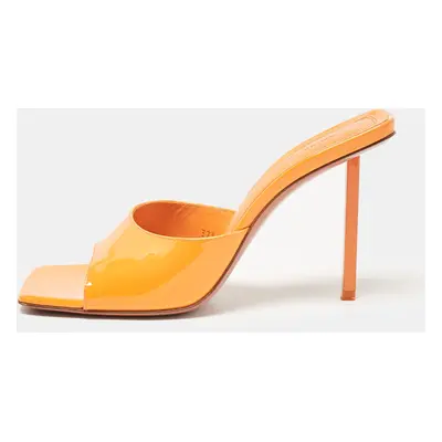 Amina Muaddi Orange Patent Leather Laura Mules Size 37.5