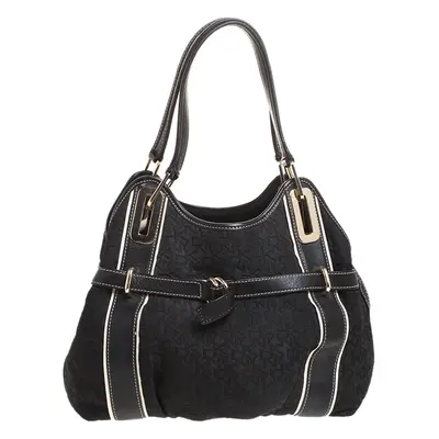 DKNY Black Monogram Fabric and Leather Tote