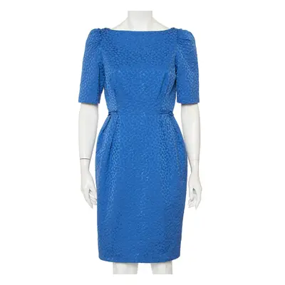 CH Carolina Herrera Blue Embossed Cotton Sheath Dress