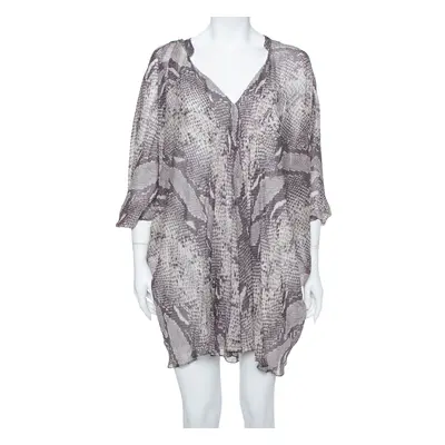 Diane Von Furstenberg Grey Snakeskin Printed Silk Draped Fleurette Dress