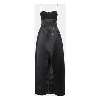 Elisabetta Franchi Black Satin Top and Skirt Set