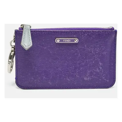 Fendi Purple/Grey Leather Zip Coin Pouch