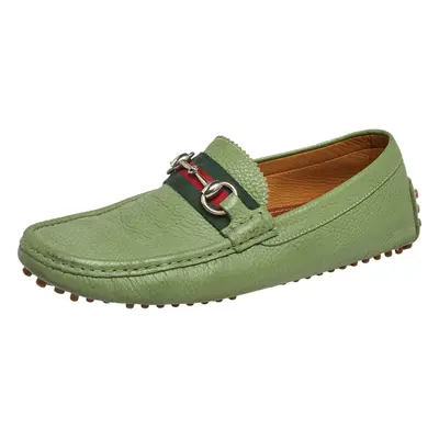 Gucci Green Leather Horsebit Slip On Loafers Size