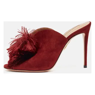 Aquazzura Burgundy Suede Lotus Blossom Mules Size