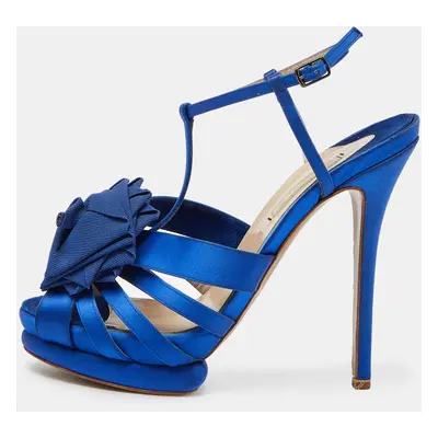 Nicholas Kirkwood Blue Satin Platform Ankle Strap Sandals Size