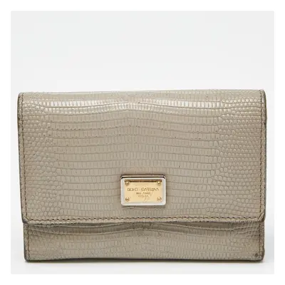 Dolce & Gabbana Grey Lizard Embossed Leather Trifold Wallet