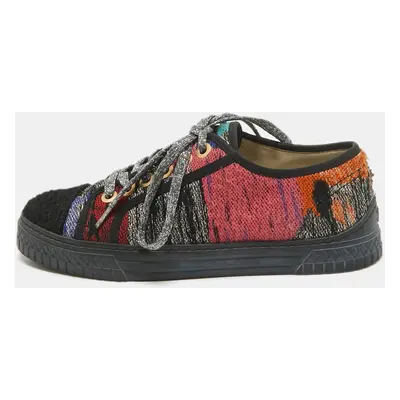 Chanel Multicolor Canvas and Tweed Lace Up Sneakers Size