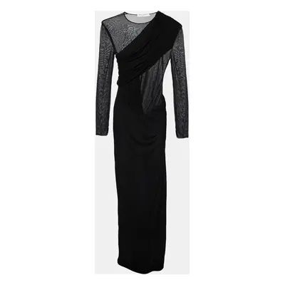 Saint Laurent Black Crepe & Jersey Draped Gown