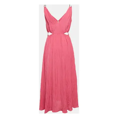 Maje Pink Crinkled Crepe Cut-Out Runeti Midi Dress